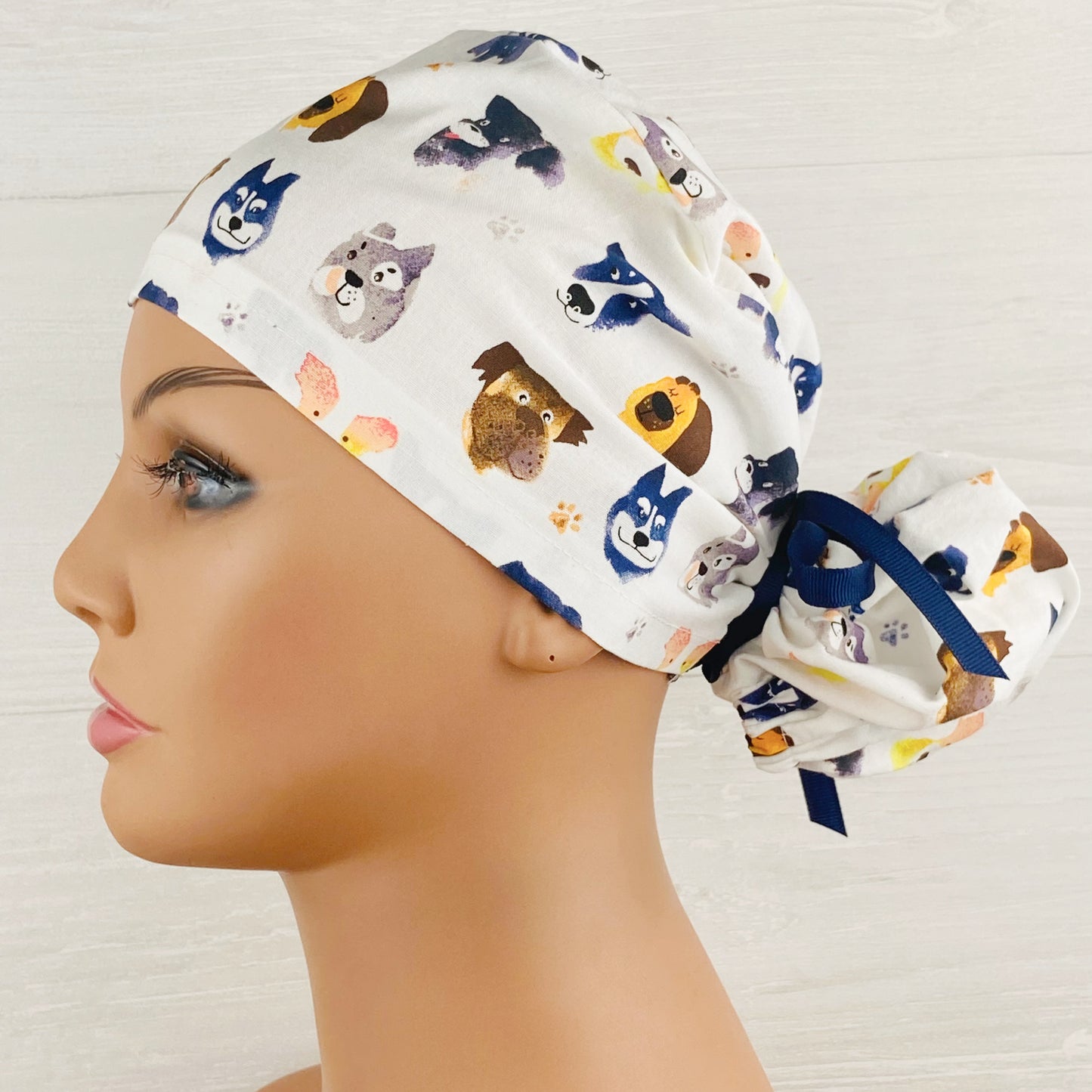 Watercolor Dogs Ponytail Scrub Hat