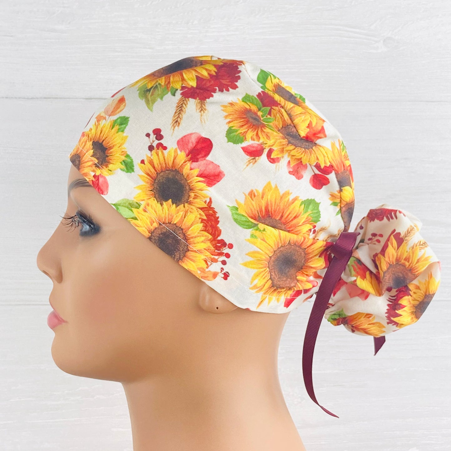 White Fall Floral Ponytail Hat
