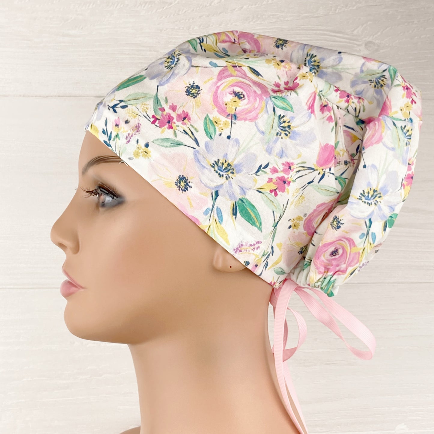 White Spring Floral Women's Tieback Hat